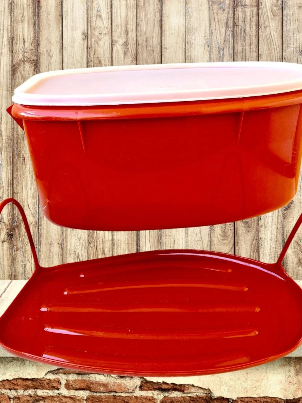 TUPPERWARE 487-5 Storage Container Roast Turkey Ham Keeper Paprika Red 3 pieces